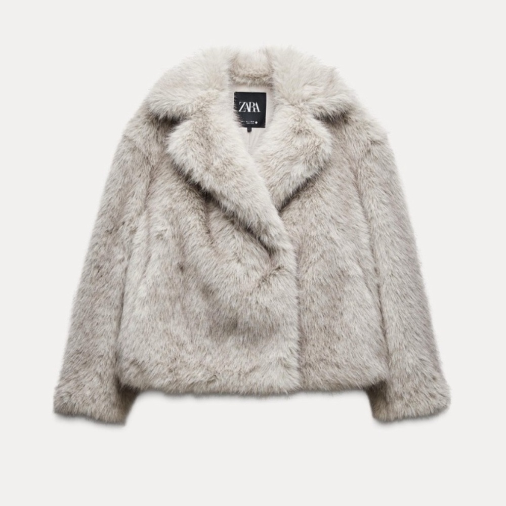 ZARA NWT Faux Fur Gray Coat